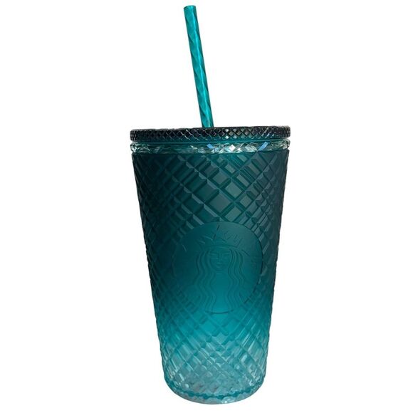 NWT Starbucks Jeweled Soft Touch TEAL GREEN OMBRE Tumbler Grande Cold Cup New - Picture 1 of 4